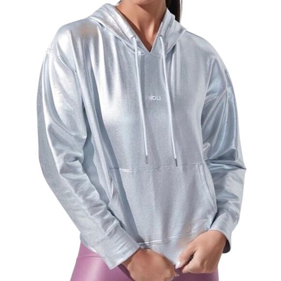 Noli Silver Metallic Chrome Pullover Hoodie Size Large *Flawed* - Picture 1 of 16